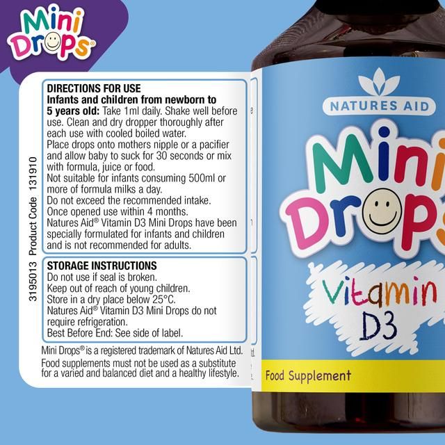 Natures Aid Infant's &amp;amp; Kid's Vitamin D3 Supplement Mini Drops Newborn-5yrs    50ml