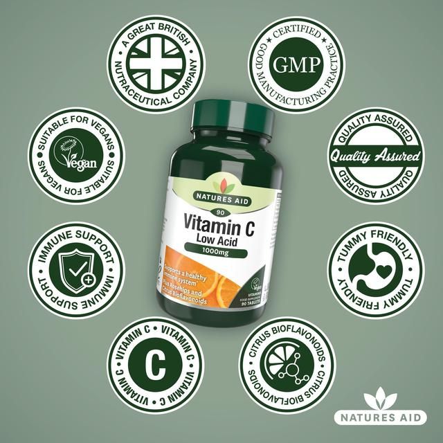 Natures Aid Low Acid Vitamin C Tablets 1000mg    90 per pack