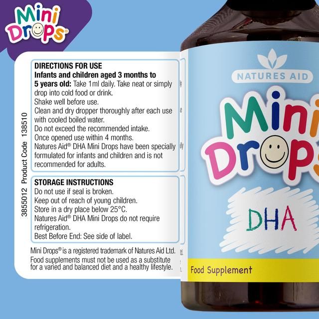 Natures Aid Mini Drops DHA Omega-3 for Infants &amp;amp; Children   50ml