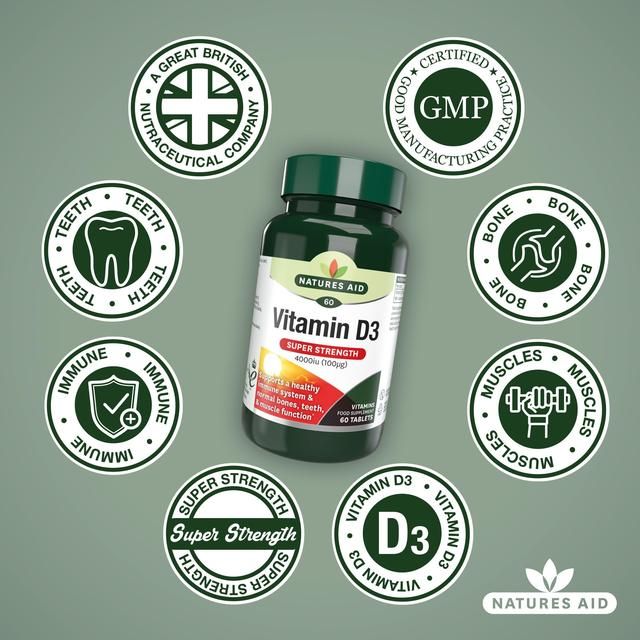 Natures Aid Super Strength Vitamin D3 Tablets 4000iu    60 per pack