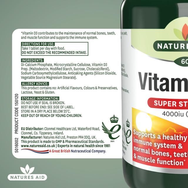 Natures Aid Super Strength Vitamin D3 Tablets 4000iu    60 per pack