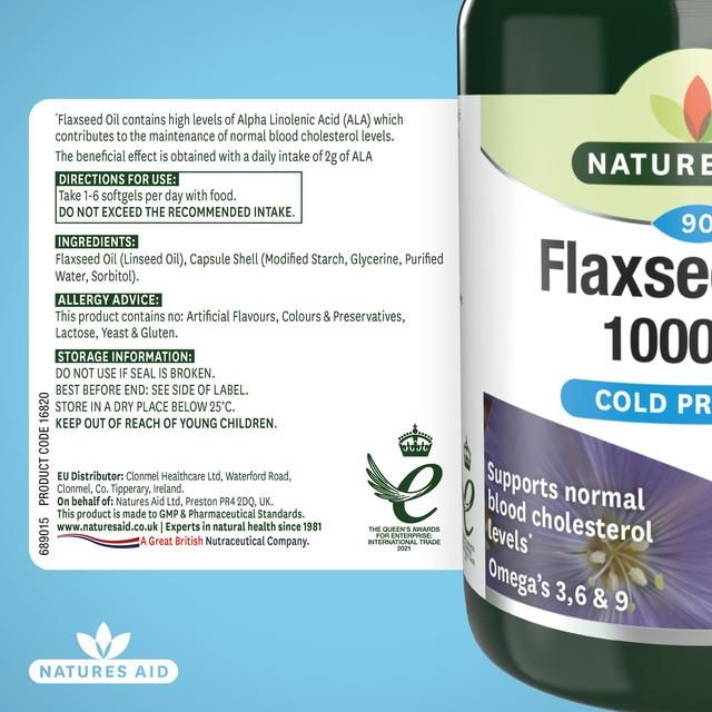 Natures Aid Vegetarian Flaxseed Oil 1000mg Capsules   90 per pack
