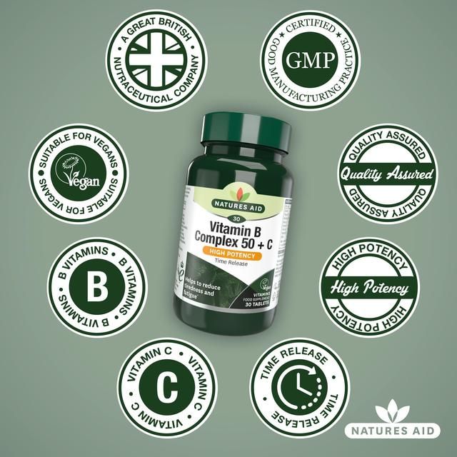 Natures Aid Vitamin B Complex 50 + C Supplement Tablets    30 per pack