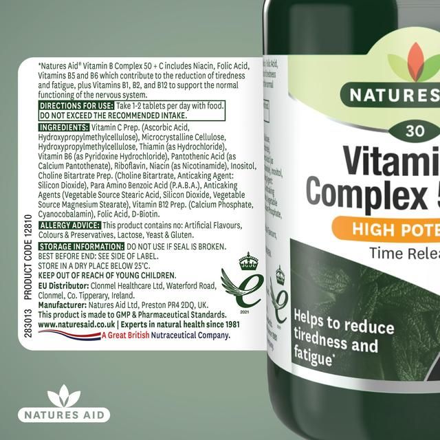 Natures Aid Vitamin B Complex 50 + C Supplement Tablets    30 per pack