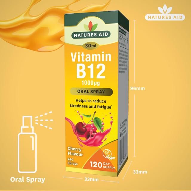 Natures Aid Vitamin B12 1000iu Oral Spray (Cherry Flavour)   30ml