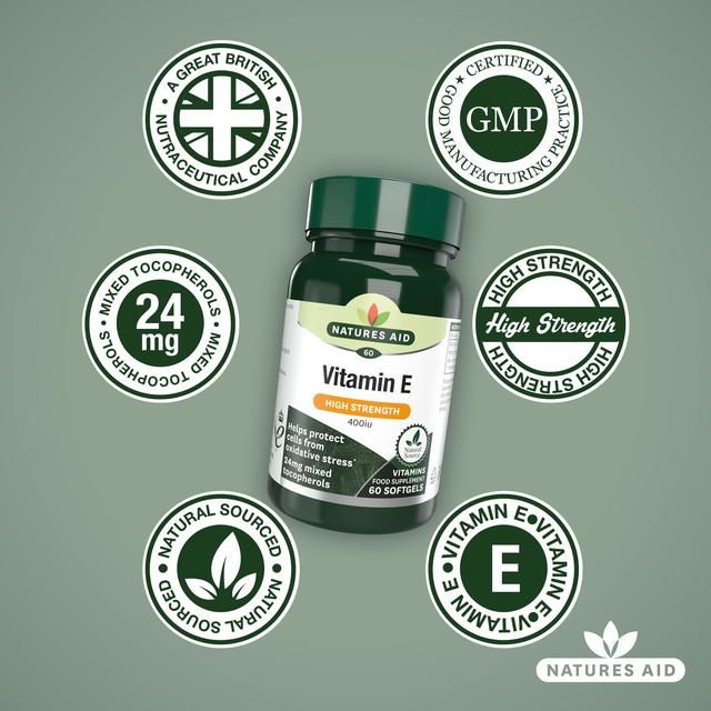 Natures Aid Vitamin E Supplement Soft Gels 400iu    60 per pack