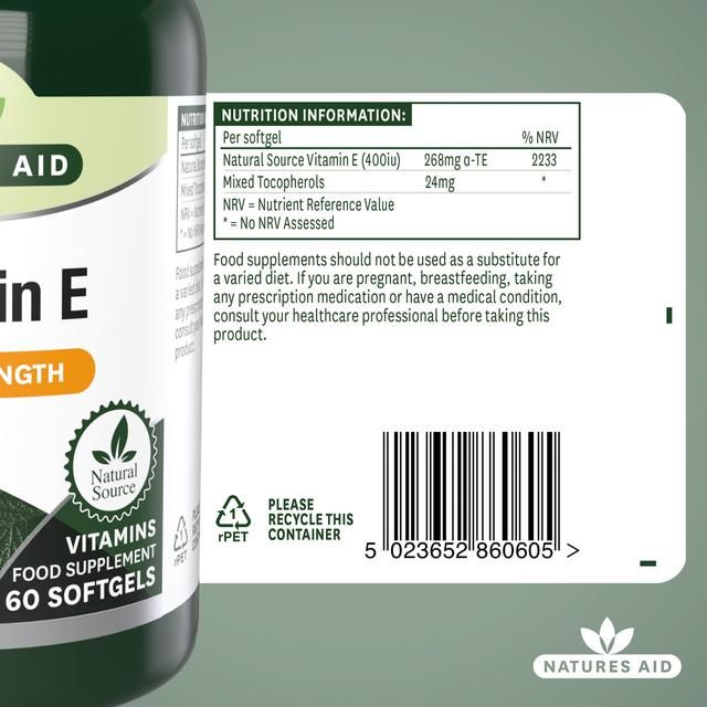 Natures Aid Vitamin E Supplement Soft Gels 400iu    60 per pack