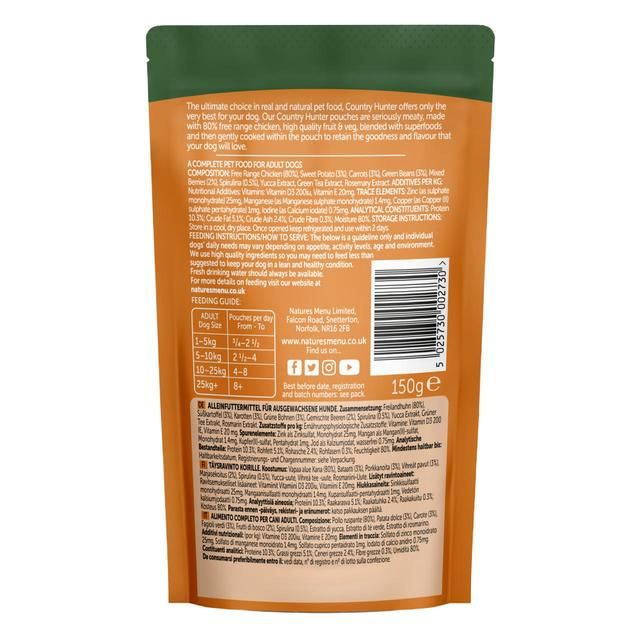 Natures Menu Country Hunter Chicken Wet Dog Food Pouches   6 x 150g