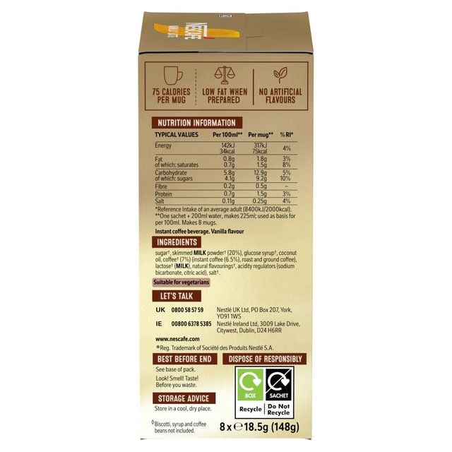 Nescafe Gold Vanilla Latte Instant Coffee 8 Sachets   8 per pack