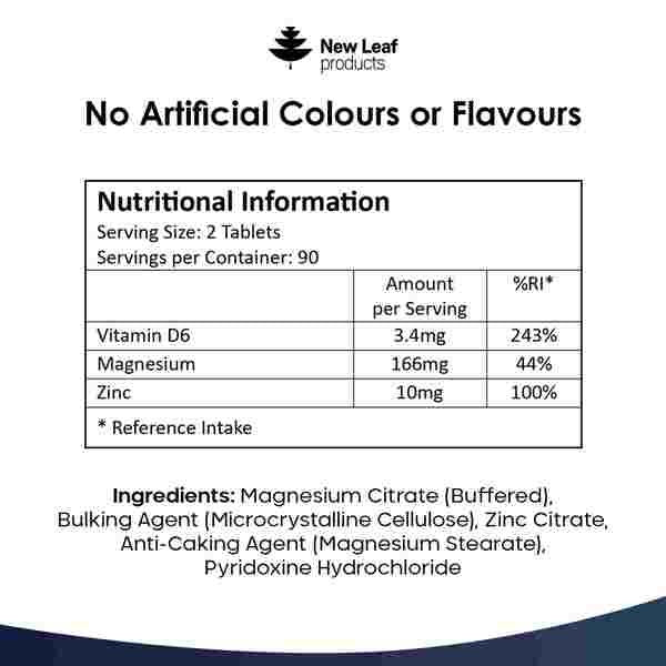 New Leaf ZMA Supplement - Zinc Magnesium &amp;amp; Vit B6 180 Tablet