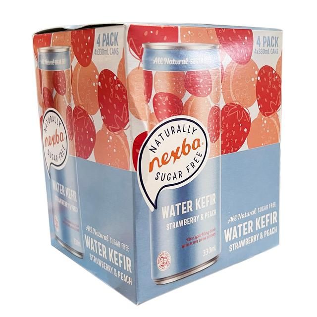 Nexba Strawberry &amp;amp; Peach Water Kefir Can (4x330 ML)   4 x 330ml