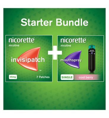 Nicorette Starter Bundle: Nicorette Invisi 25mg Patch 7 &amp;amp; QuickMist 1mg/spray Mouthspray Freshmint 150 sprays