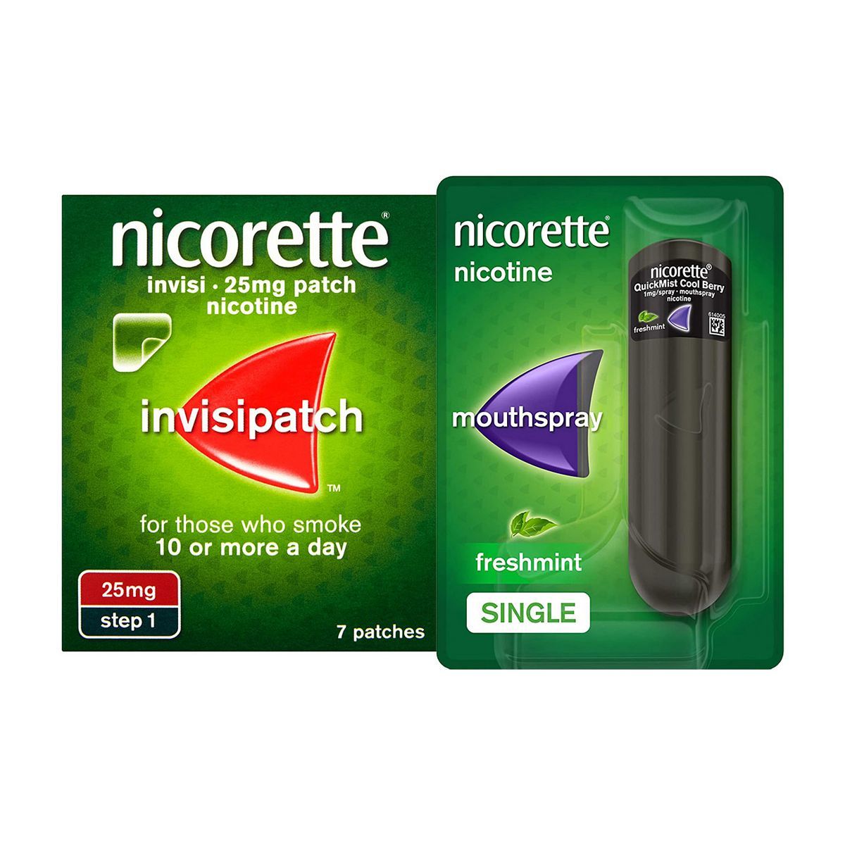 Nicorette Starter Bundle: Nicorette Invisi 25mg Patch 7 &amp;amp; QuickMist 1mg/spray Mouthspray Freshmint 150 sprays