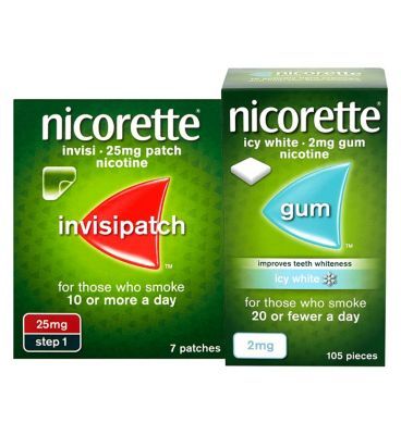 Nicorette Starter Bundle: Nicorette Invisi 25mg Patch 7s &amp;amp; Icy White 2mg Gum 105 Pieces