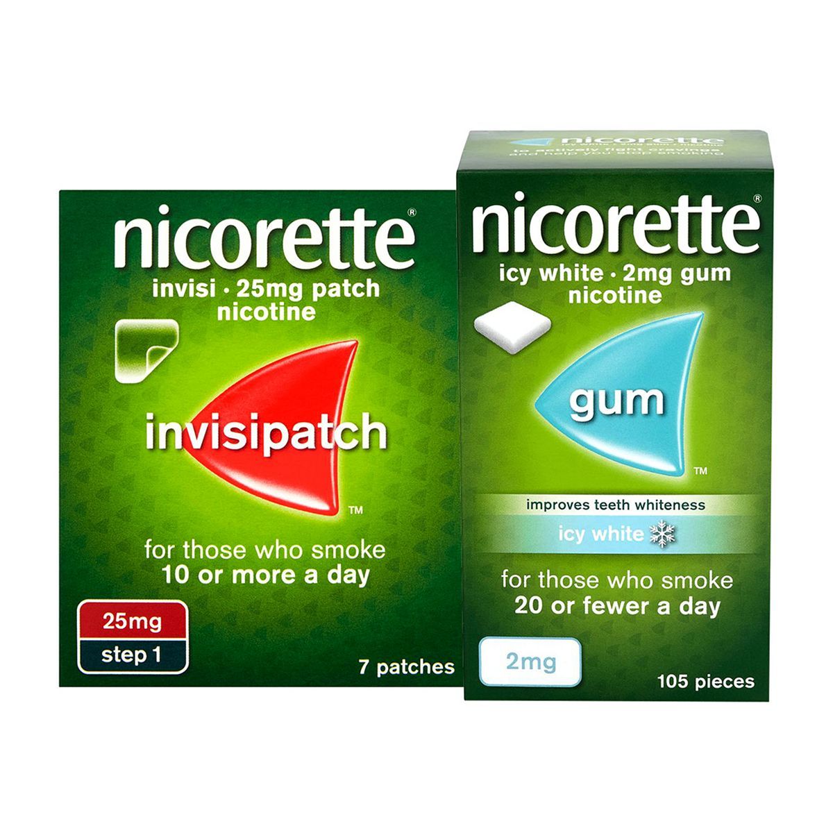 Nicorette Starter Bundle: Nicorette Invisi 25mg Patch 7s &amp;amp; Icy White 2mg Gum 105 Pieces