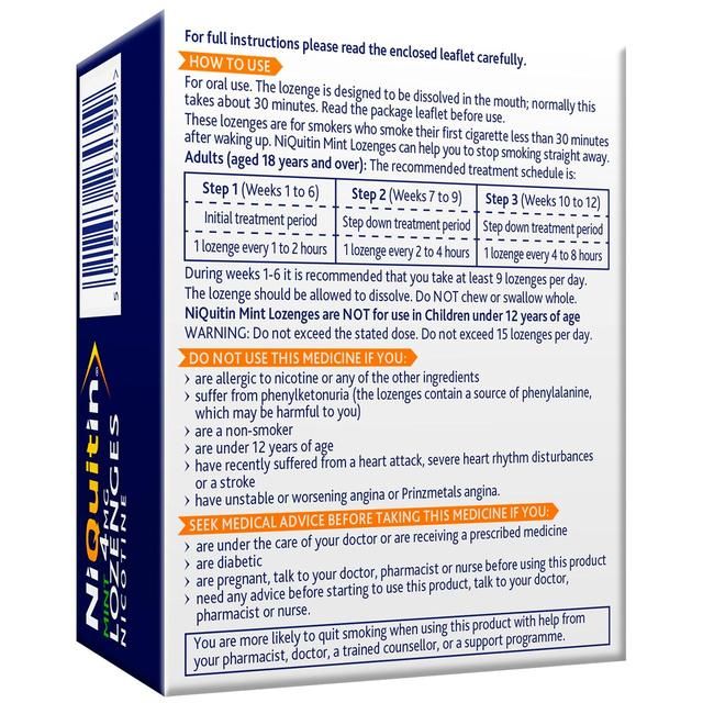 NiQuitin Mint 4mg Lozenges Nicotine 72 Lozenges   72 per pack