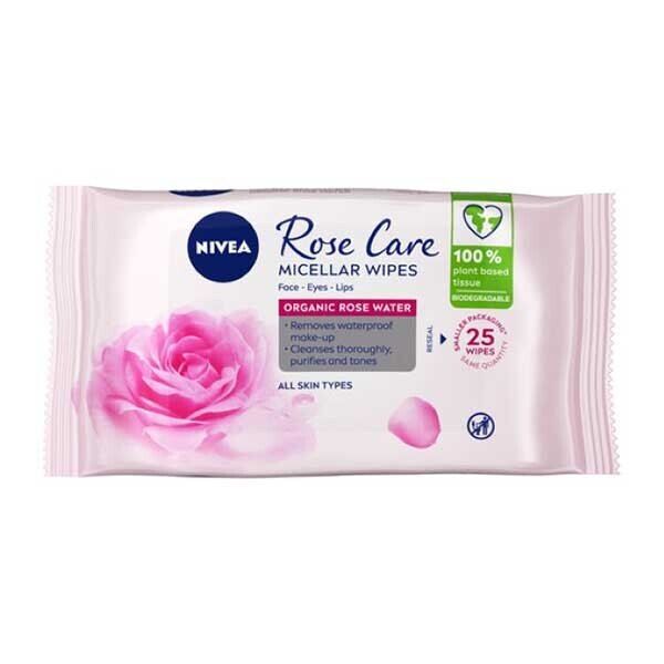 Nivea Biodegradable Rose Care Micellar Wipes, 25 Wipes