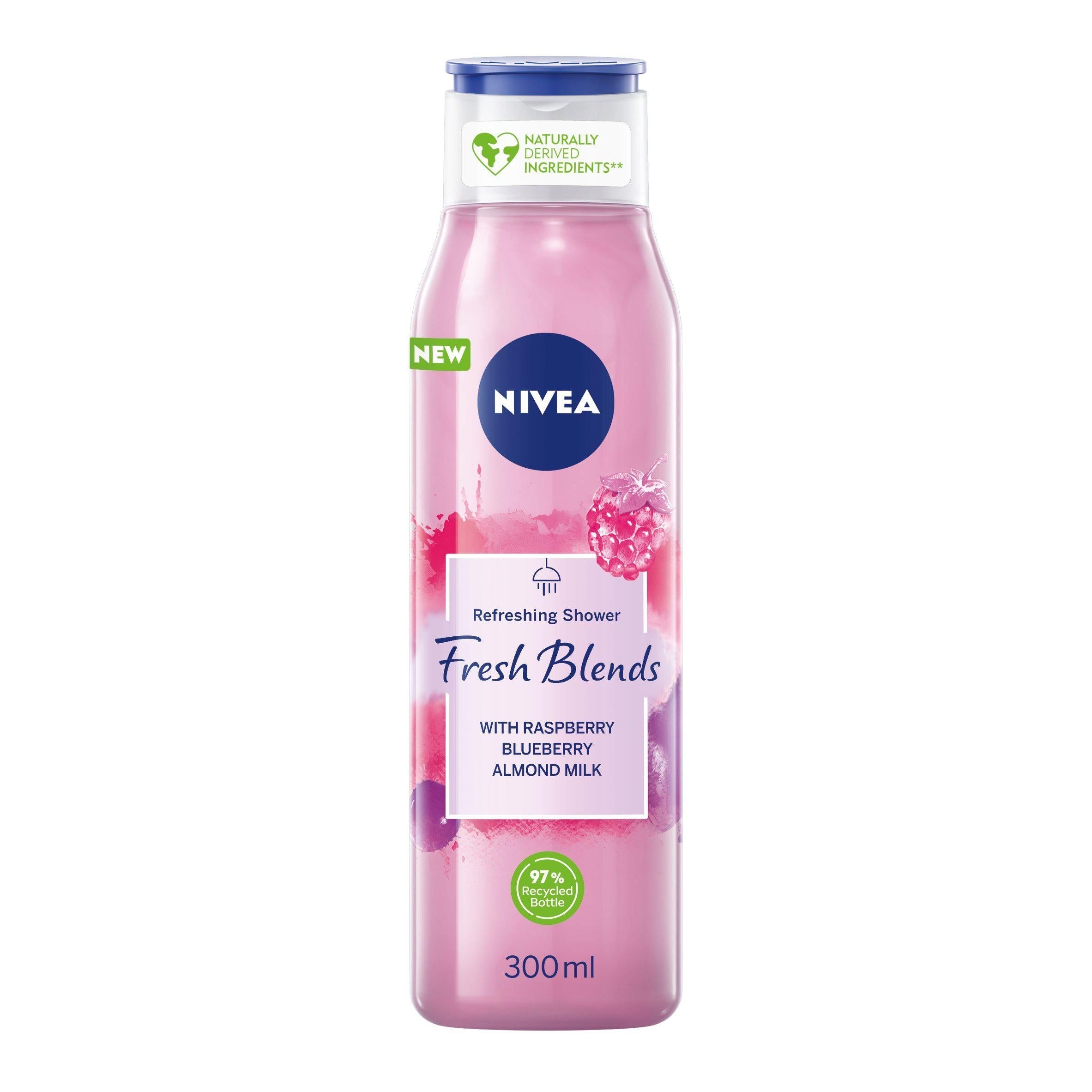Nivea Fresh Blends Raspberry Blueberry &amp;amp; Almond Milk Shower Gel Cream 300ml