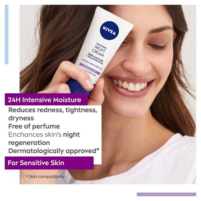 NIVEA Night Cream Face Moisturiser for Sensitive Skin   50ml