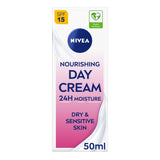 Nivea Nourishing Day Cream Moisturiser for Dry &amp;amp; Sensitive Skin SPF15 50ml