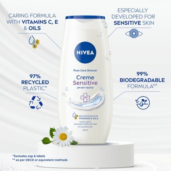 NIVEA Shower Cream Gel, Rich Moisture Sensitive, 250ml