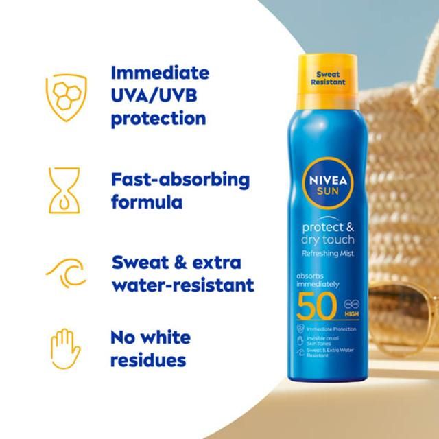 NIVEA SUN Protect &amp;amp; Dry Touch SPF 50 Mist Sunscreen Spray   200ml