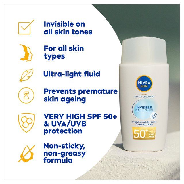 NIVEA SUN UV Face Invisible Daily Fluid SPF 50 Sunscreen   40ml