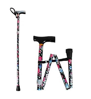 NRS Folding Walking Stick Black Floral