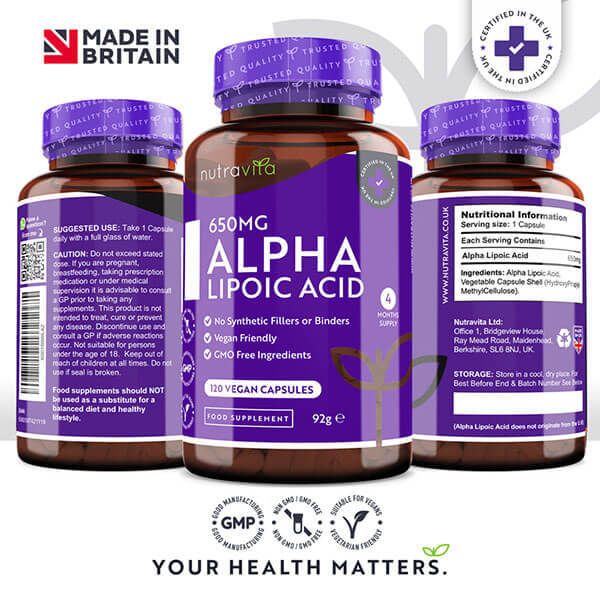 Nutravita Alpha Lipoic Acid 650mg - 120 Vegan Capsules