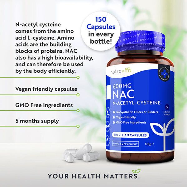 Nutravita NAC N-Acetyl-Cysteine 600mg - 150 Vegan Capsules