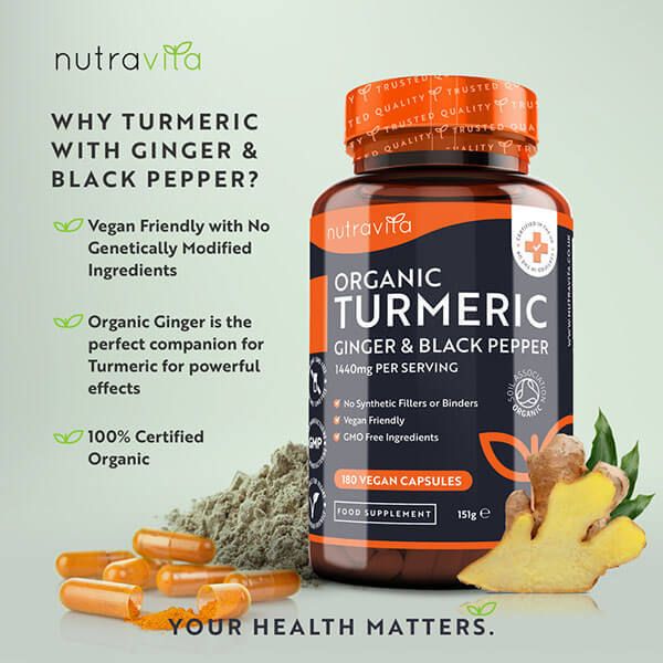 Nutravita Organic Turmeric, Black Pepper &amp;amp; Ginger - 180 Caps