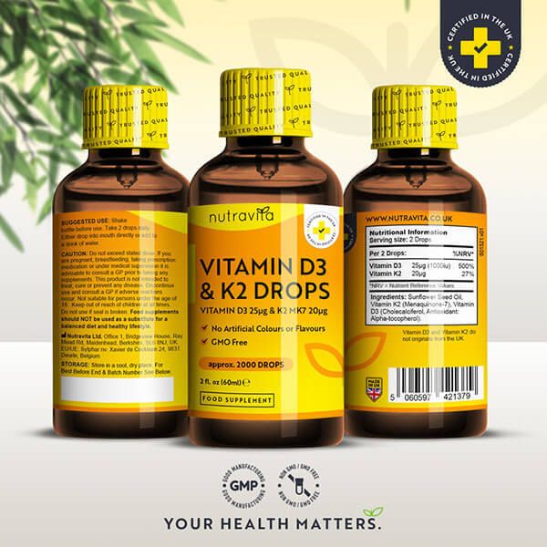 Nutravita Vitamin D3 &amp;amp; K2 Drops - 2000 Vegetarian Drops