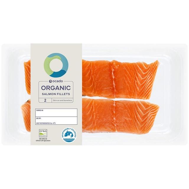 Ocado 2 Organic Salmon Fillets Skin On &amp;amp; Boneless   240g