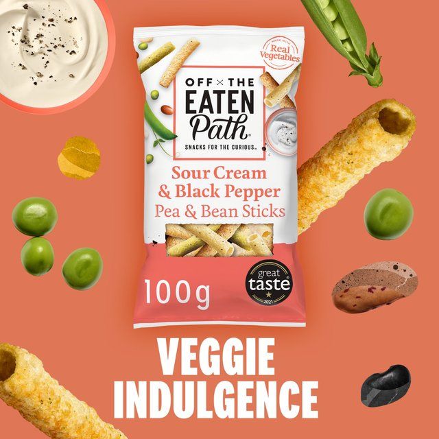 Off The Eaten Path Sour Cream Pea &amp;amp; Bean Sticks Sharing Bag Crisps   100g