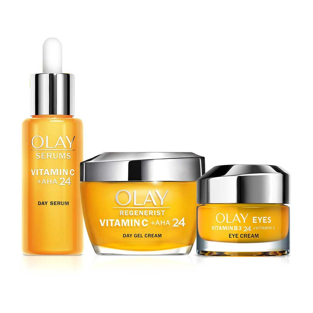 Olay Do The Bright Thing with Vitamin C + AHA Day Face Moisturiser, Serum &amp;amp; Eye Cream Bundle