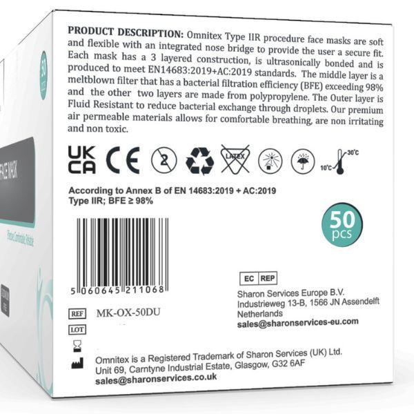 Omnitex Type IIR Disposable Surgical Face Mask, Black (50pk)