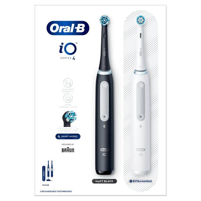 Oral-B iO 4 Black &amp;amp; White Electric Toothbrush Duo Pack + Travel Case   2 per pack