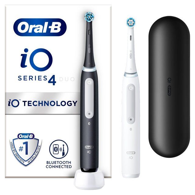 Oral-B iO 4 Black &amp;amp; White Electric Toothbrush Duo Pack + Travel Case   2 per pack
