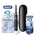 Oral-B iO6 Electric Toothbrush - Black Lava + iO&amp;trade; Ultimate Clean Black Replacement Electric Toothbrush Heads 4 Pack Bundle