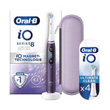 Oral-B iO8&amp;trade; Electric Toothbrush Violet + iO&amp;trade; Ultimate Clean White Replacement Electric Toothbrush Heads 4 Pack Bundle