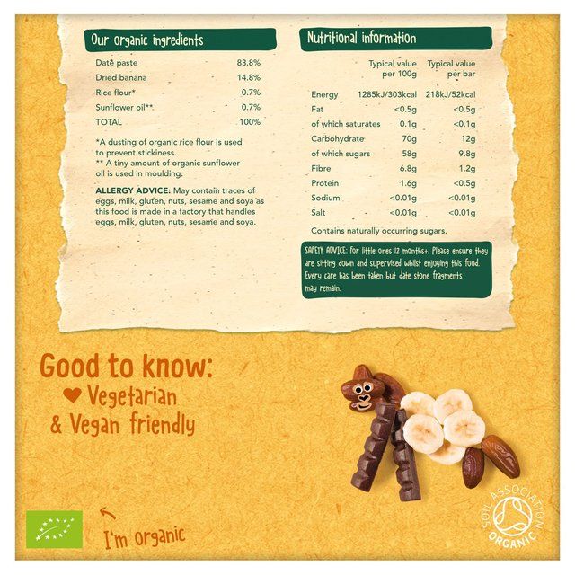 Organix Banana &amp;amp; Date Organic Fruit Bars 12 mths+ Multipack   6 x 17g