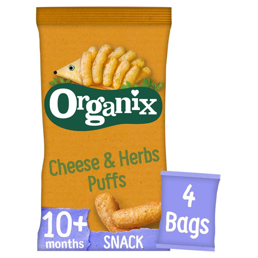 Organix Cheese &amp;amp; Herb Organic Finger Food Toddler Snack Corn Puffs Multipack 4x15g