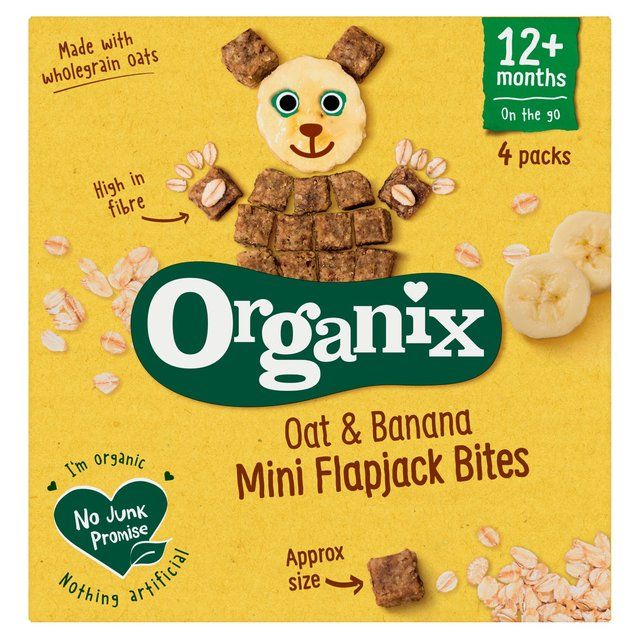 Organix Mini Organic Oat &amp;amp; Banana Flapjack Toddler Snacks Multipack   4 x 20g