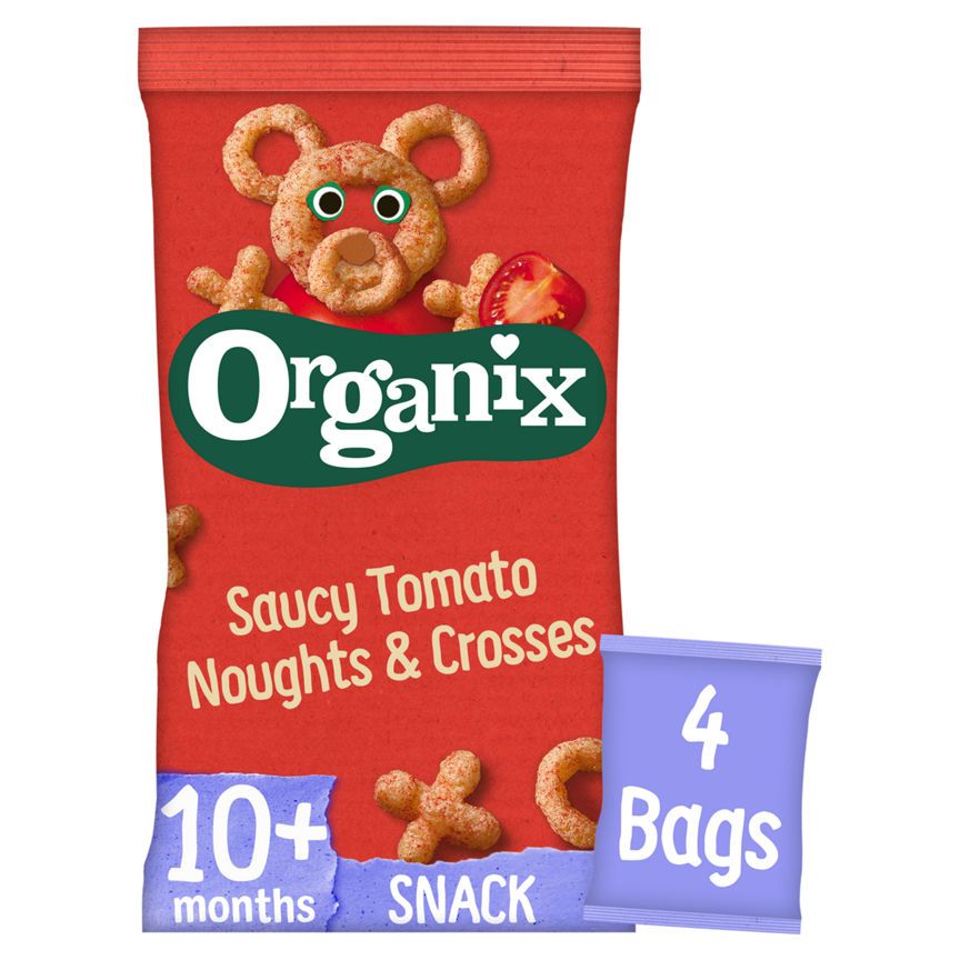 Organix Tomato Noughts &amp;amp; Crosses Organic Finger Food Toddler Snack Corn Puffs Multipack 4x15g