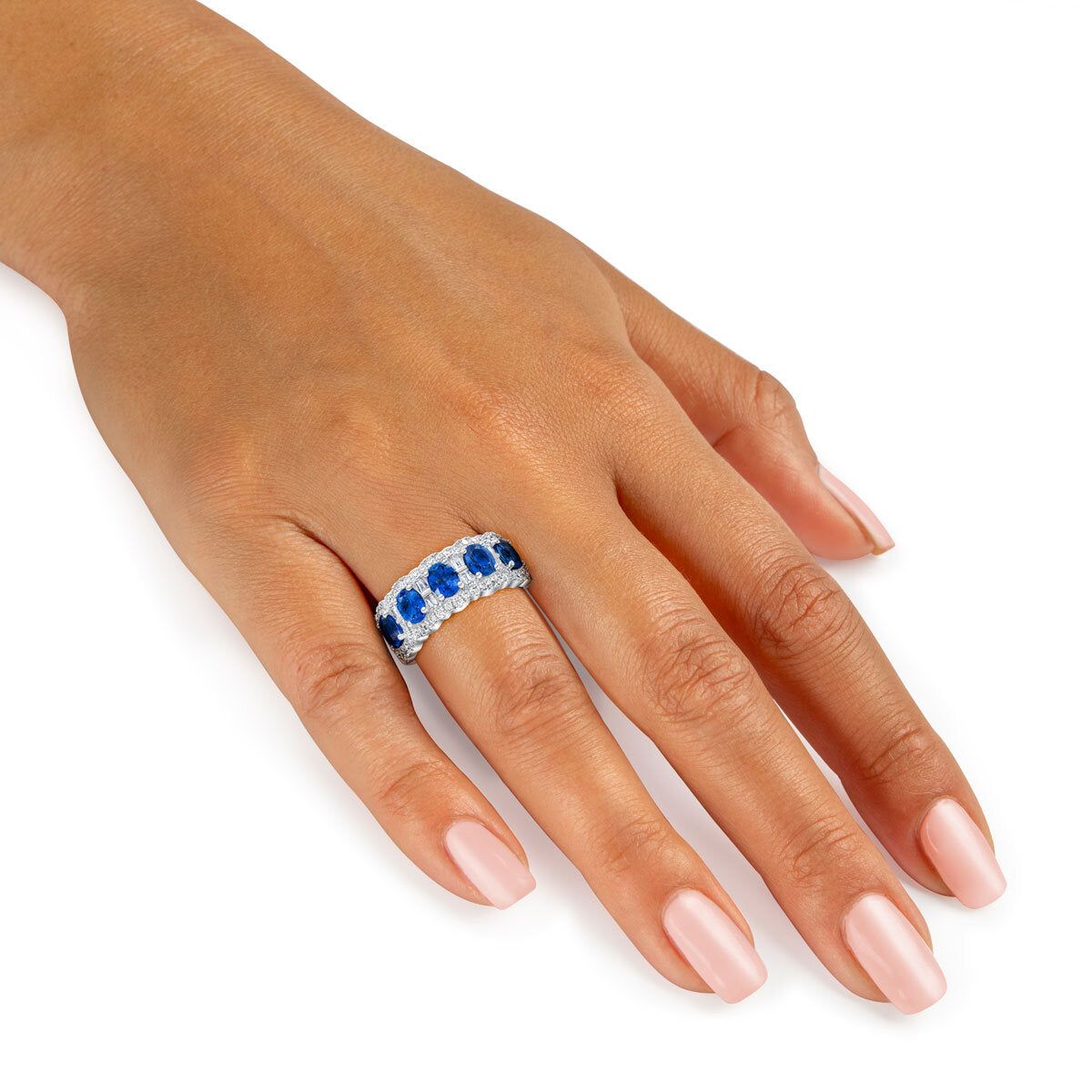 Oval Cut Blue Sapphire &amp;amp; 0.60ctw Diamond Ring, 14ct White Gold
