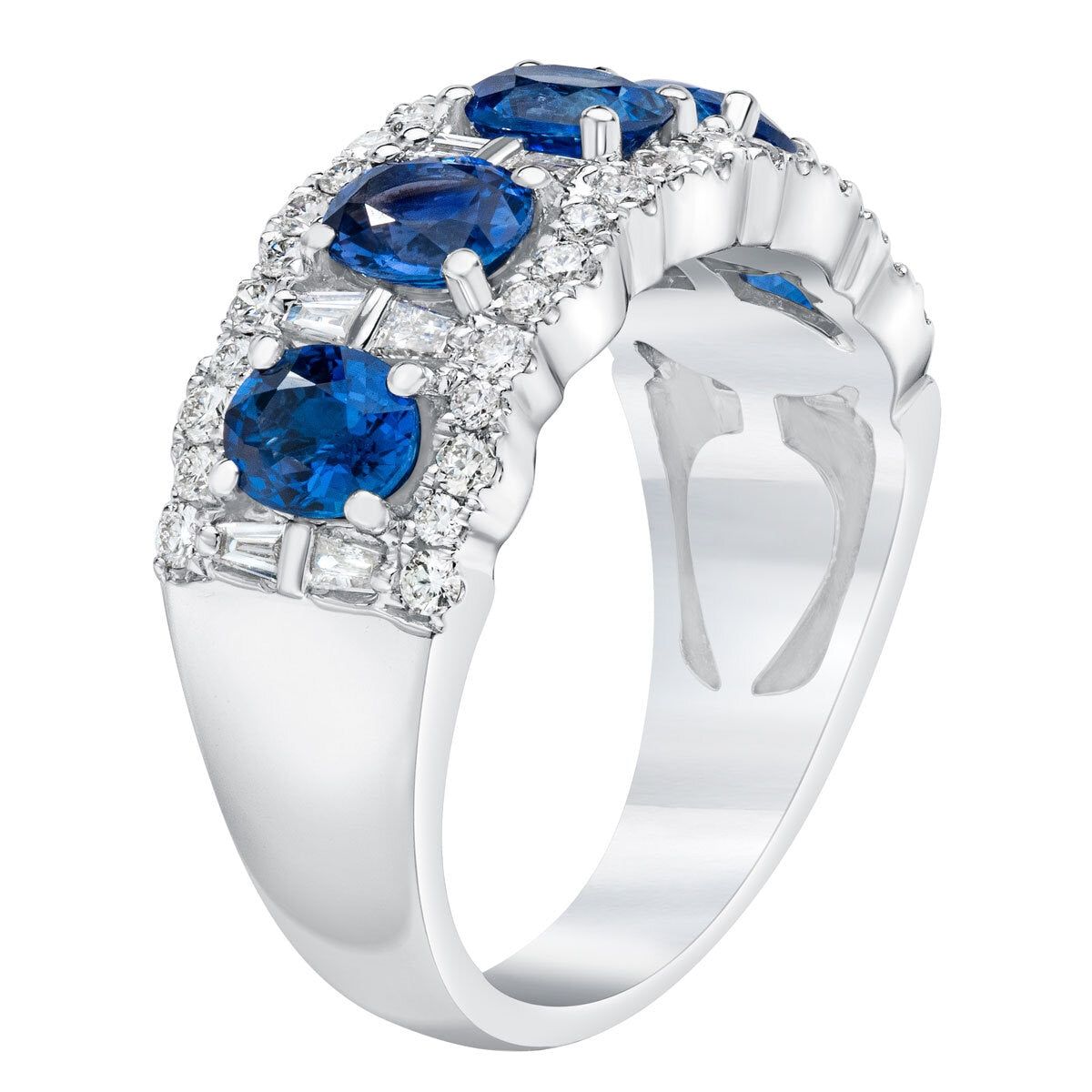 Oval Cut Blue Sapphire &amp;amp; 0.60ctw Diamond Ring, 14ct White Gold