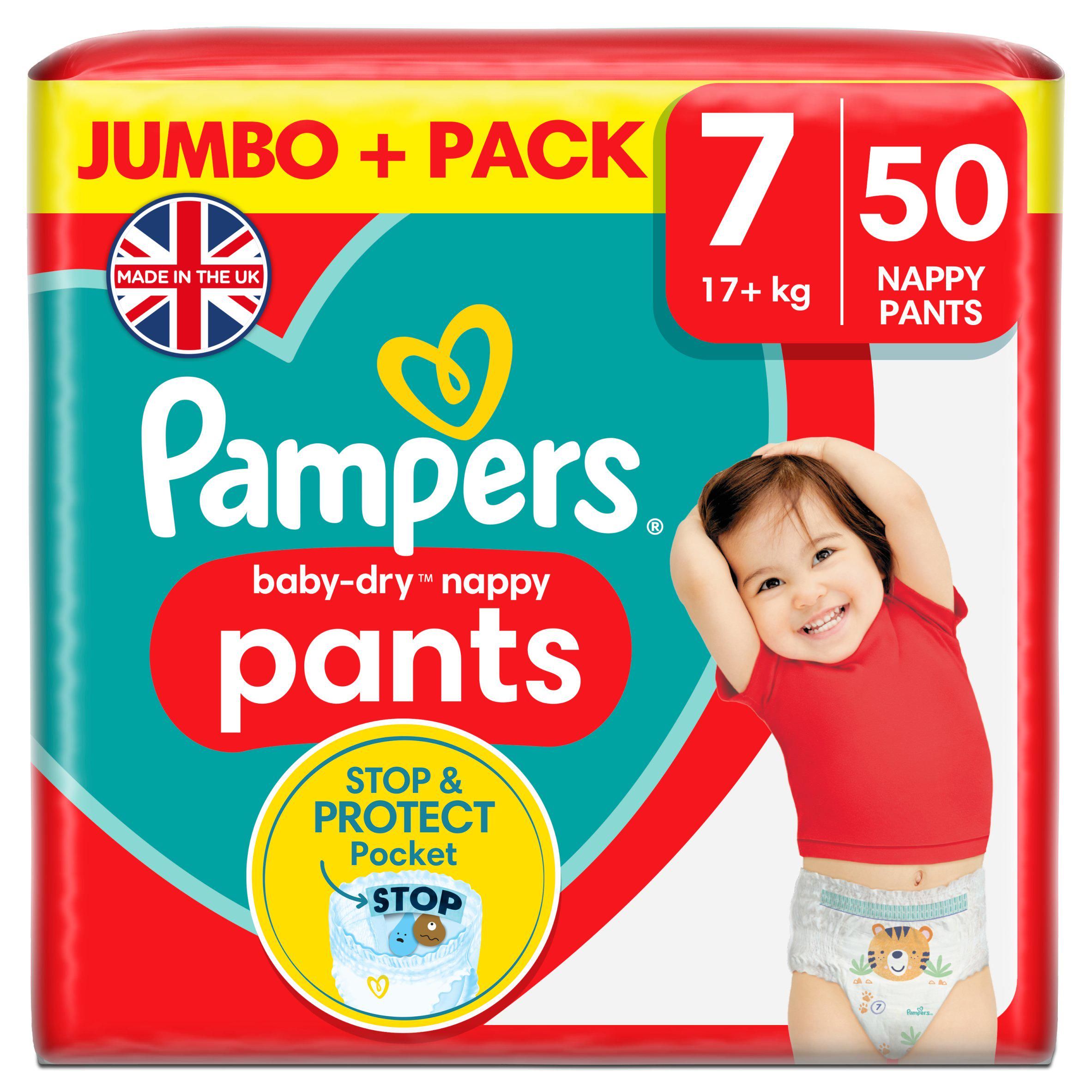 Pampers Baby Dry Nappy Pants Jumbo+ Pack Nappies Size 7, 17kg+ x50