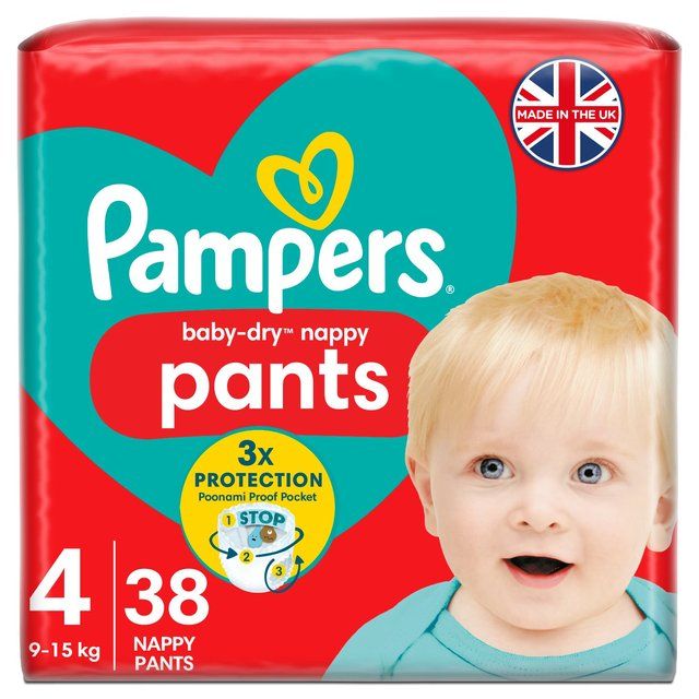 Pampers Baby-Dry Nappy Pants Size 4 (9-15kg) Essential Pack    38 per pack