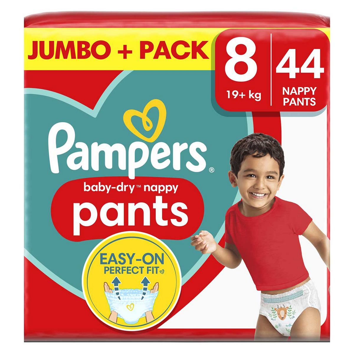 Pampers Baby-Dry Nappy Pants Size 8, 44 Nappies, 19kg+, Jumbo+ Pack