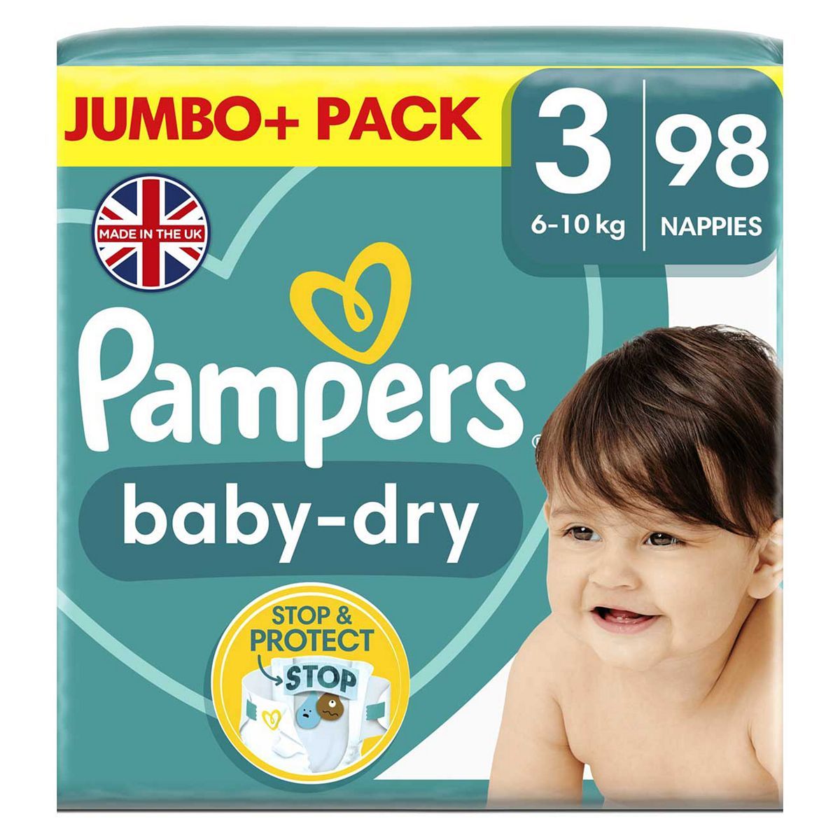 Pampers Baby-Dry Size 3, 98 Nappies, 6kg - 10kg, Jumbo+ Pack